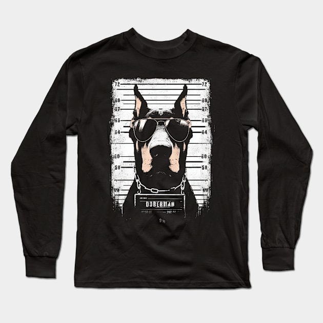 Doberman Mugshot Long Sleeve T-Shirt by Delicious Art